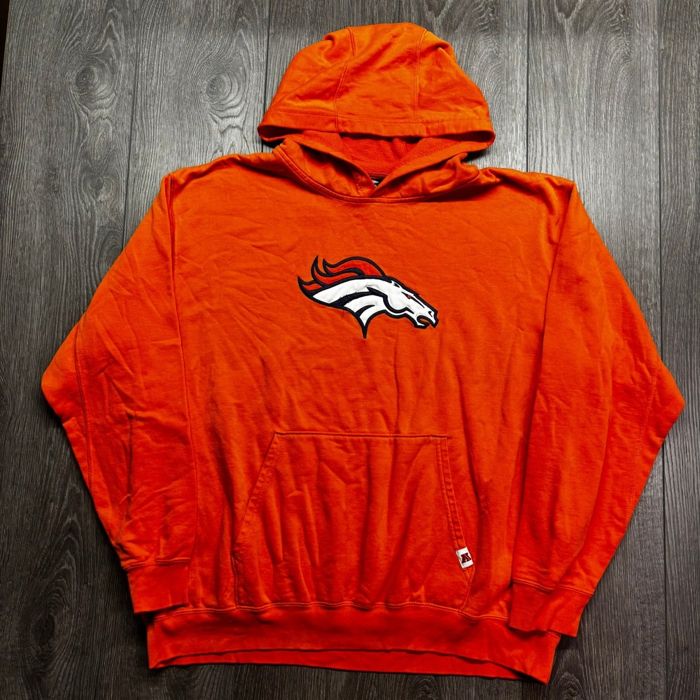 Denver Broncos NFL XL Team Apparel Orange Embroidered Logo Hoodie Mens